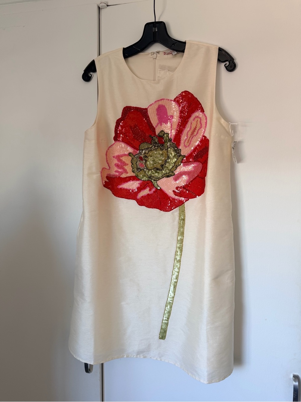 Frances Valentine Cream Dress with Red and Pink Sequin Flower NWT